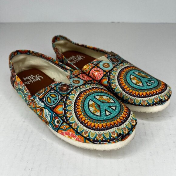 Yes We Vibe Womens Multicolor Low Top Peace Mandala  Size 5.5M Slip On Loafers - Picture 2 of 9